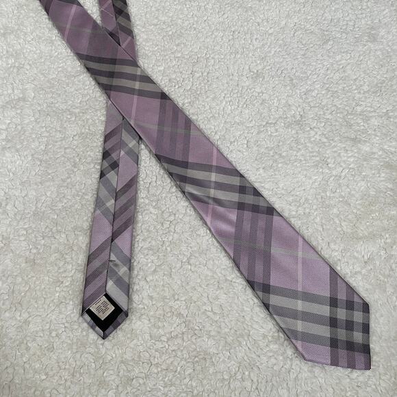 Burberry London Plaid Silk Tie Lilac Gray Green Made in Italy - Picture 1 of 4